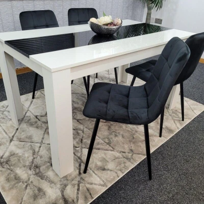 Image of KOSY KOALA Dining Table Set Of 4 Kitchen and Black Velvet Chair, Wooden White Tufted Chairs