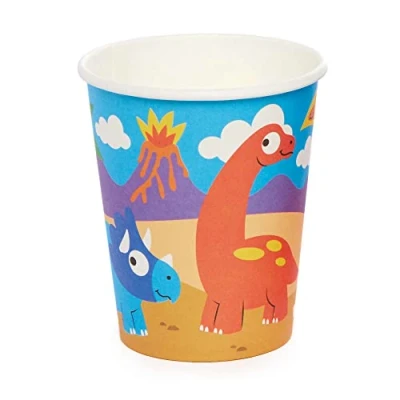 Image of Baker Ross FC979 Dinosaur Party Cups Pack of 10, Kids Cups, Paper Disposable Birthday Tableware,