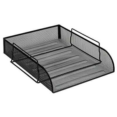 Image of OSCO Black Wiremesh Stacking Letter Tray A4 Portrait Easily Stackable Desk File Organiser Paper Storage Office Document Sorter Paperwork Filing No Risers Required H8.2 x W35 D24.5 cm