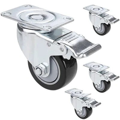 Image of Set of 4 Furniture Castors 75 mm, Heavy Duty with 2 Brakes up to 136 kg per Wheel, Transport for Indoor and Outdoor Use, Swivel 360 Rotatable, Industrial