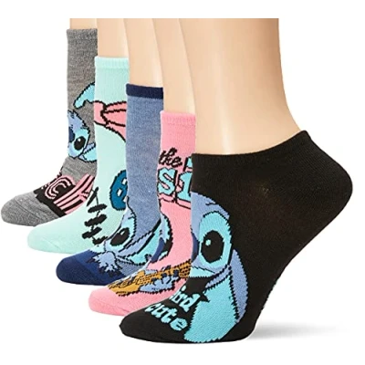 Image of Disney Women&#039;s Lilo &amp; Stitch 5 Pack No Show Casual, Black Assorted, Sock 8 10 Fits Shoe Size 2 8.5 UK