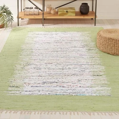 Image of SAFAVIEH Modern Rug for Living Room, Dining Bedroom Montauk Collection, Short Pile, in Ivory and Sea Green, 152 X 244 cm