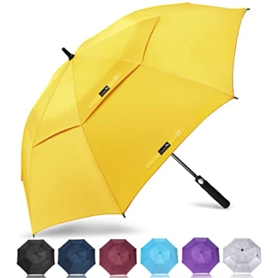 Image of ZOMAKE Large Golf Umbrella Windproof Strong 68 Inch Big Golfing Umbrellas Double Canopy Vented For Men Extra Oversize Umberella&#039;s With Strap(Yellow)