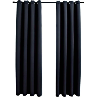 Image of vidaXL Blackout Curtains with Metal Rings 2 pcs Black 140x245 cm