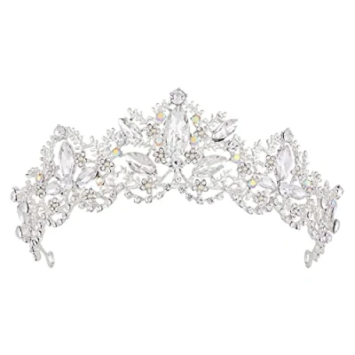 Image of Silver Crown,Vofler Baroque Vintage Tiara Retro Crystal Rhinestone Hair Jewelry Decor for Princess Women Queen Ladies Girl Bridal Bride Bridesmaid Birthday Prom Wedding Pageant Costume Party