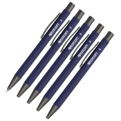 Image of Westcott PRIMESOFT ballpoint pen 5 pieces blue Set of premium aluminium pens waterproof ink line width XB 1.4 mm E 745005 00