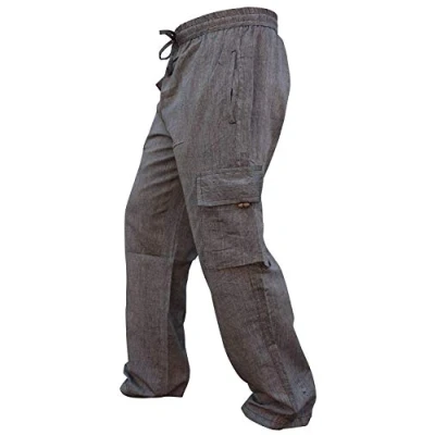 Image of SHOPOHOLIC FASHION Mens Elastic Waist Cargo Pants Plain Hippy Combat Trousers (Grey/2XL)