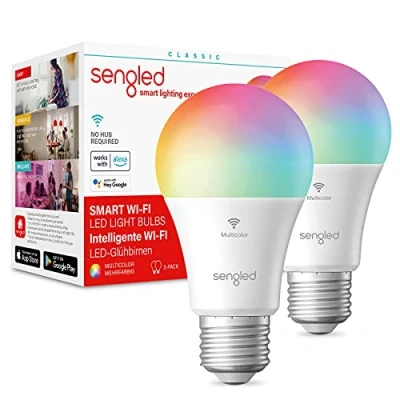 Image of Sengled LED Alexa Light Bulb E27 Multicolor, Smart Bulbs That Work with Google Assistant IFTTT, Colour Changing Bulb, WiFi Dimmable 7.8W 806LM, Energy Efficient, 2 Pack