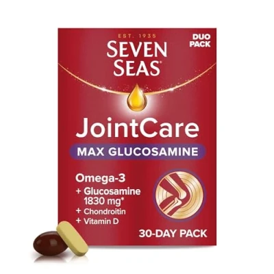 Image of Seven Seas JointCare MAX GLUCOSAMINE with Omega 3, Glucosamine, Chondroitin, Vitamins C and D, Manganese Zinc, Food Supplements, 30 Day Pack