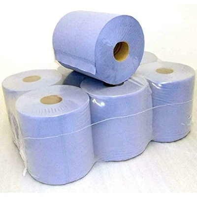 Image of Blue Centre Feed Paper Wipe Rolls Embossed 16CM X 60 M 12 Pack 2 PLY Pearl