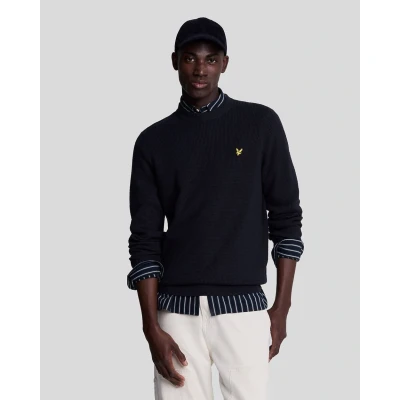 Image of Lyle &amp; Scott Grid Knit Mens Crew Neck Jumper Dark Navy material_Acrylic Size Large