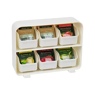 Image of Mind Reader STBORG WHT Bag, Tea Station Organizer Countertop Storage, Kitchen, Plastic, 10.25&quot; L x 3.25&quot; W 7.75&quot; H, White