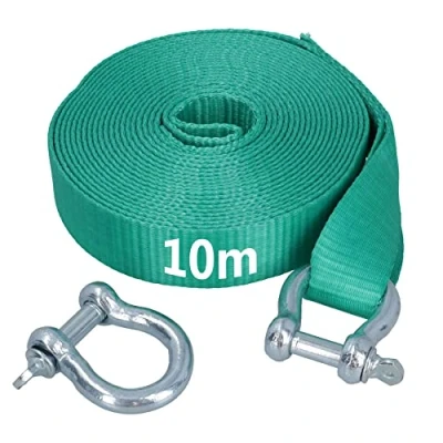 Image of AB Tools Extra Long 10m Recovery Strap Tow Rope &amp; Two Shackles 8T Towing 4x4 Off Road