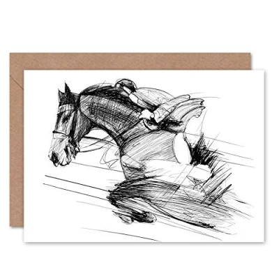 Image of Wee Blue Coo Racing Horse And Jockey Greeting Card With Envelope Inside Premium Quality