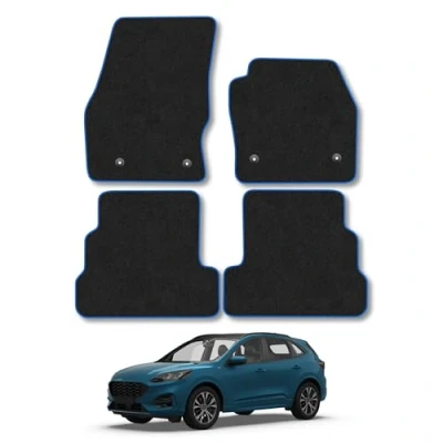 Image of Car Mats Compatible with Ford Kuga (2015 2020) Tailored Fit Blue Carpet Floor Set Accessory Custom 4 Pieces Anti Slip Backing &amp; Binding Trim Edge
