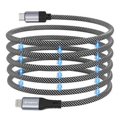 Image of Magtame Magnetic USB C to Lightning Cable Coiled, 1M/3.3ft MFi Certified iPhone Fast Charging, Braided Type for 14 13 12 11 Pro Max XR XS X 8 Plus SE