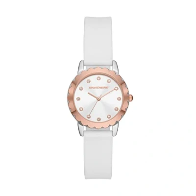 Image of Skechers Watch For Women, Quartz Movement With Silicone, Polyurethene, Leather Or Stainless Steel Strap, White and rose gold tone, 30MM