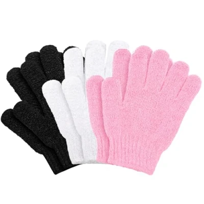Image of Exfoliating Gloves Bamboo Shower 6pcs Bath and Body Exfoliator Mitts Scrubs Away Ingrown Hair Dead Skin for Shower, Spa, Massage Cell Remover Loofah White, Black, Pink