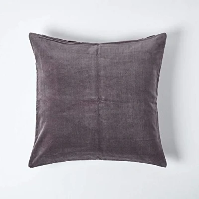 Image of HOMESCAPES Dark Grey Velvet Cushion Cover Super Soft Cotton Luxury Square Scatter Charcoal Accent Throw Pillow for Sofa and Bed Decoration with Hidden Zipper, 40 x 40cm