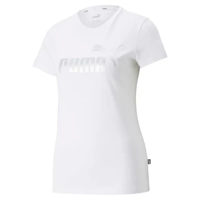 Image of Puma LOGO Print Tshirt, Women&#039;s, Size: XS, White/silver