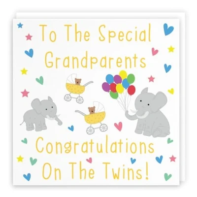 Image of Hunts England Large Congratulations New Baby Twins Card For The Grandparents To Special On Twins! Iconic Collection 210 x mm