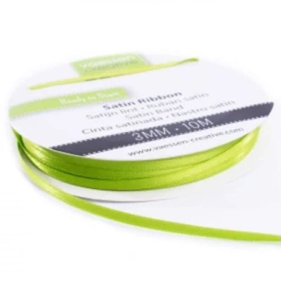 Image of Vaessen Creative Satin Ribbon, Apple Green, 3mm x 10m, Elegant Shine for Card Making, Scrapbooks, Gift Wrapping and Other Craft Projects, 3 mm