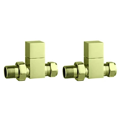 Image of Keenware KRA 216 Midas Square Towel Rail &amp; Radiator Straight Valves: Brushed Brass