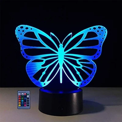 Image of HPBN8 Ltd Creative 3D Butterfly Night Light USB Powered Remote Control Touch Switch Optical Illusion Lamp 7/16 Color Changing LED Xmas Brithday Children Kids Decor Toy Gift
