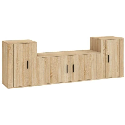 Image of vidaXL 3 Piece TV Cabinet Set Sonoma Oak Engineered Wood