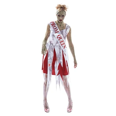 Image of Bristol Novelty AC241 Halloween Prom Queen costume set White and Red Horror, Womens, UK Size 10 14