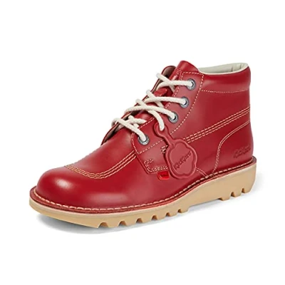 Image of Kickers Men&#039;s Kick Hi Classic Ankle Boots Extra Comfortable Added Durability Premium Quality, Red/Light Cream, 12 UK