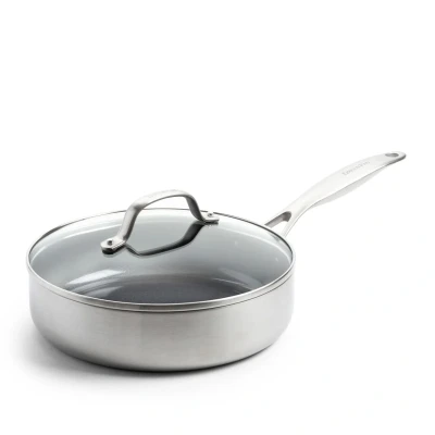 Image of GreenPan Saute Pan with lid Geneva Stainless Steel ø 24 cm / 2.6 Liter ceramic non stick coating