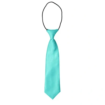 Image of Rocking Party Satin Plain Kids Elastic Tie Pre Tied Children&#039;s Necktie for Boy (Turquoise), 27 Long x 6.5 Wide cm