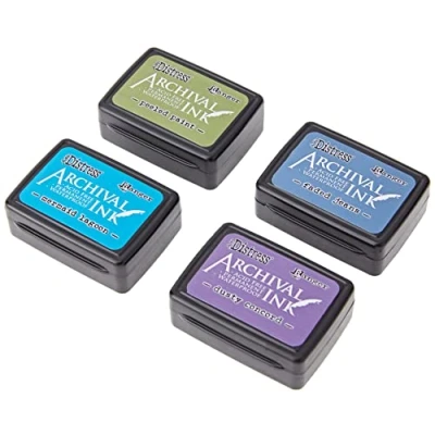 Image of Ranger Distress Archival Ink Kit 2 Peeled Paint/Mermaid Lagoon/Faded Jeans/Dusty Concord, Various, 4 Mini Pads