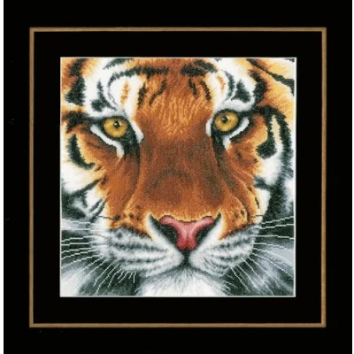 Image of Lanarte Counted Cross Stitch Kit Tiger aida, Synthetic Fiber, Multi, 12x12x0.1 cm