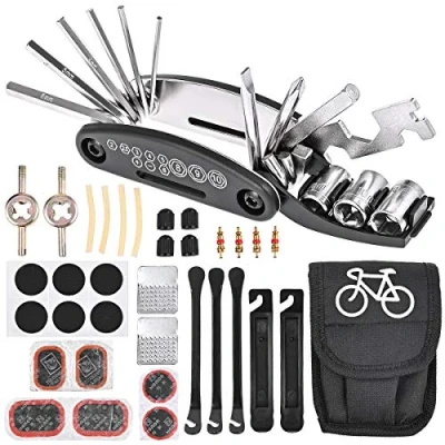 Image of Nabance Bike Tool Kit Repair Bicycle Multi Tire Puncture Kits Patch Levers Tyre Spoons 16 in 1 Multifunction Set with Bag for Mountain Road Bikes