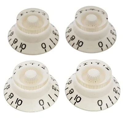 Image of Musiclily Pro Metric Size 18 Splines Bell Top Hat Control Knobs for Asia Import Guitar Bass Split Shaft Pots, White (Set of 4)