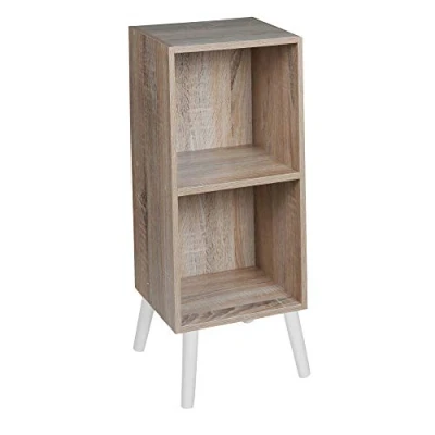 Image of URBNLIVING Wooden Storage Cube Bookcase Scandinavian Style Legs Unit (Antique Oak Bookcase, White Legs)