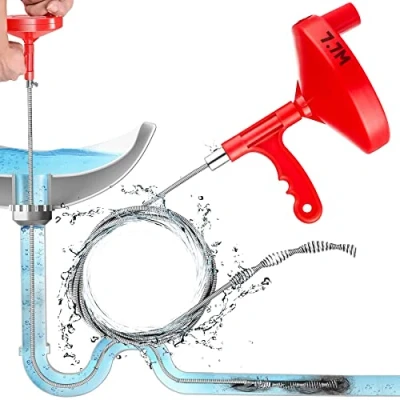 Image of BERGEN TOOLS Drain Auger Plumbing Snake, 7.7m Heavy Duty Plumbers Professional Unblocker Tools, Hair Cleaner Pipe Snake for Toilet/Kitchen/Bathroom Sink/Bathtub Drain, Unclogging The Yourself