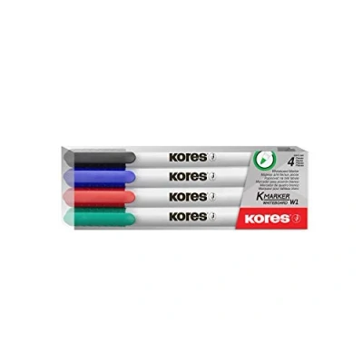 Image of Kores Coloured Whiteboard Marker Pens K Marker, Fine Tip with Low Odour Ink Dry Wipe School Supplies, Office Supplies Pack of Assorted 4 Colours