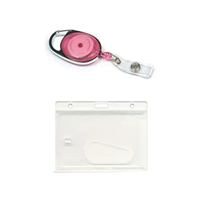 Image of ID Card It 1 Holder Clear Enclosed Pass &amp; Premier Yo Retractable Reel (Pink)