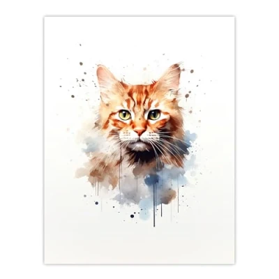 Image of Artery8 Ginger Orange Cat Lovers Gift Watercolour Pet Portrait Painting Artwork Large Wall Art Poster Print Thick Paper 18X24 Inch