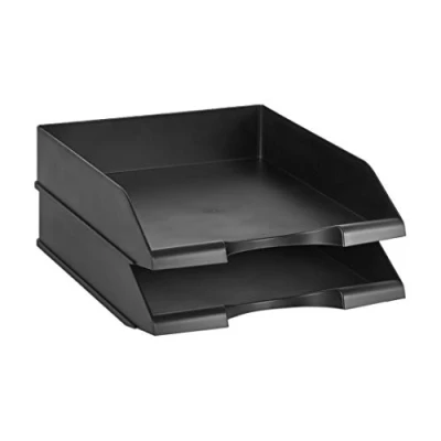 Image of Amazon Basics Rectangular Stackable Office Letter Trays, Pack of 2, Black, 33.8 x 25.4 6.3 cm