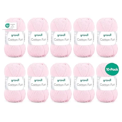 Image of Gründl Cotton Fun Knitting Yarn/Crochet Yarn (Soft Made from 100% Cotton, Oeko Tex Certified, 50g/115m, Needle Size: 3 4, 10 Balls of 50g) Orchid