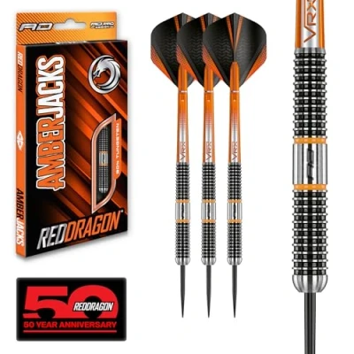 Image of RED DRAGON Amberjack 18: Tungsten Darts Set with Flights &amp; Dart Stems (Shafts) Professional 90% Premium Available in 22g, 23g, 24g, 25g, 26g, 27g, 28g, 30g