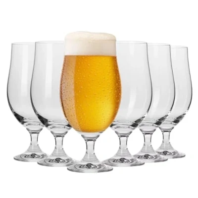 Image of Krosno Lager Craft Beer Glasses Set of 6 500 ML Harmony Collection Tulip Stemmed Glasses, Pint Drinking Belgian IPA Tasting Glass Home, Kitchen &amp; Bar Dishwasher Safe