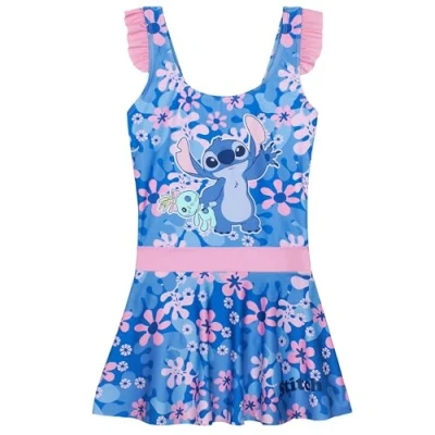 Image of Get Trend Disney Stitch One Piece Girls Swimming Costume Swim Dress Stretchy Swimsuit Comfortable Teenagers Swimwear for Beach Pool Holiday Essentials (9 10 Years, Blue Stitch)