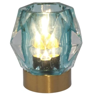 Image of Shudehill Giftware Luxe LED Unique Diamond Effect Glass Lamp with Brushed Gold Base Grey, Teal or Pink (Teal)