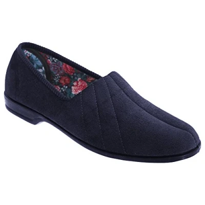 Image of Sleepers Womens/Ladies Audrey III Roll Top Velour Slippers (3 UK) (Navy Blue)