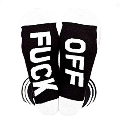 Image of Himozoo Unisex Cotton Funny FUCK OFF Ribbed Knit Half Crew Socks (White)